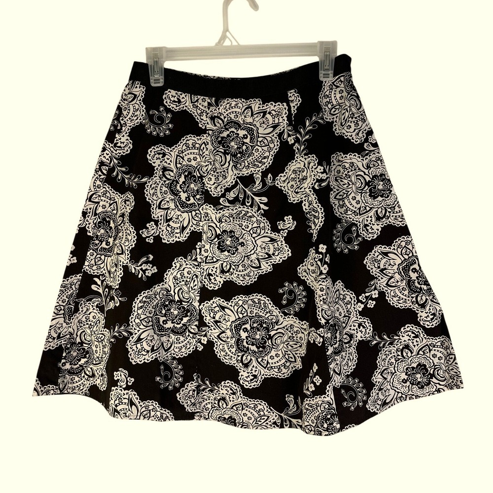 Talbots Petites A-Line Skirt Floral Print Cotton‎ Blend Dark Brown Size 4